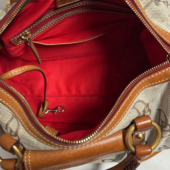 Dooney & Bourke Large DB Signature Canvas & Leather Satchel Tan/Brown Vintage - Picture 8 of 11